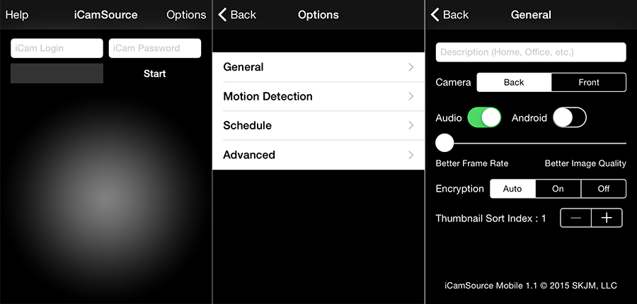 iCamSource Mobile Options > General