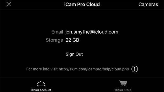 iCam Cloud Subscription Screen