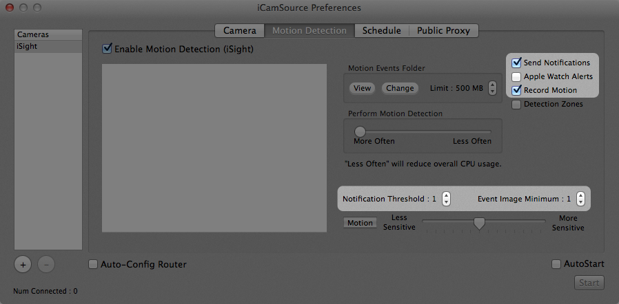 Advanced Motion Detection Settings screen