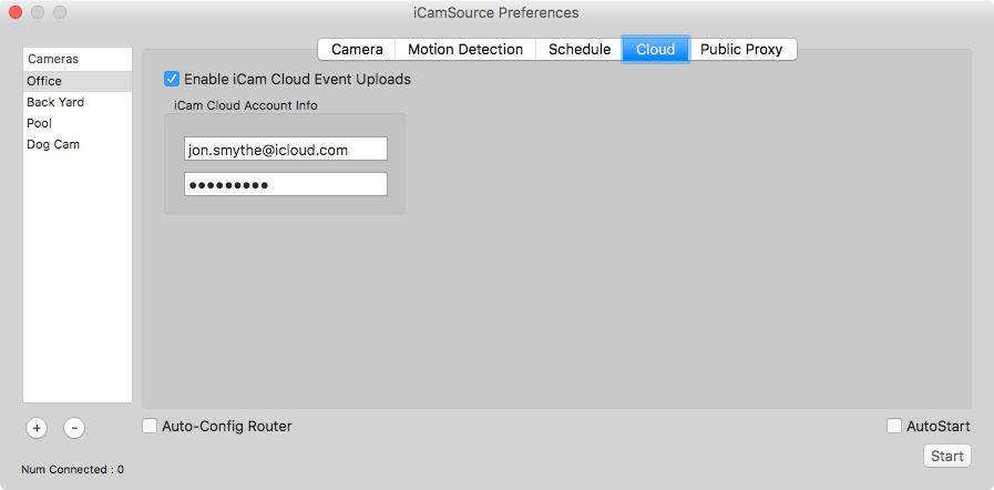 iCamSource Cloud Preferences