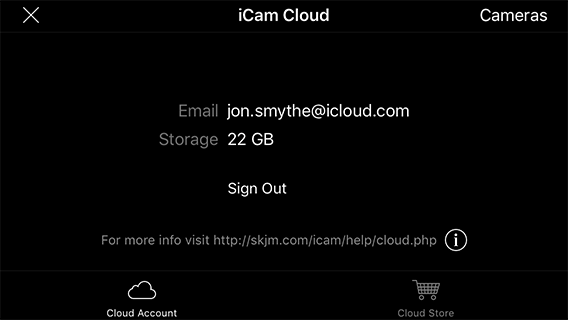 iCam Cloud Subscription Screen